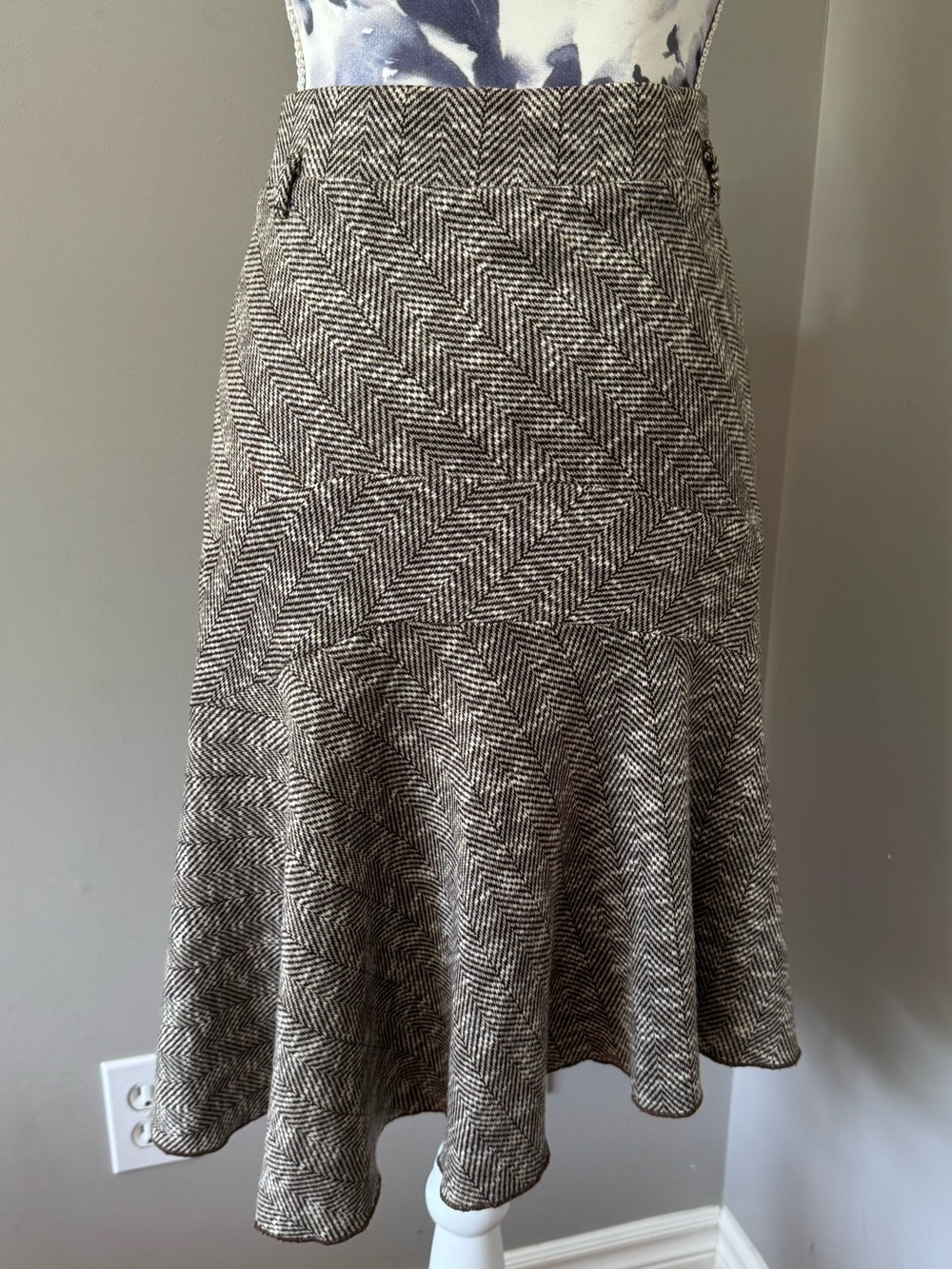 Y2K Costa Blanca Brown & Cream Herringbone Skirt